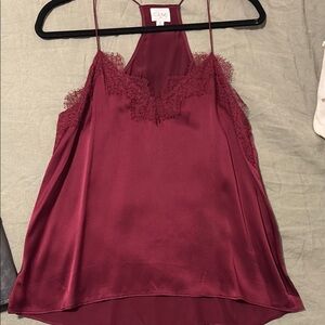 Cami Burgundy Lace Trim Satin Tank Top